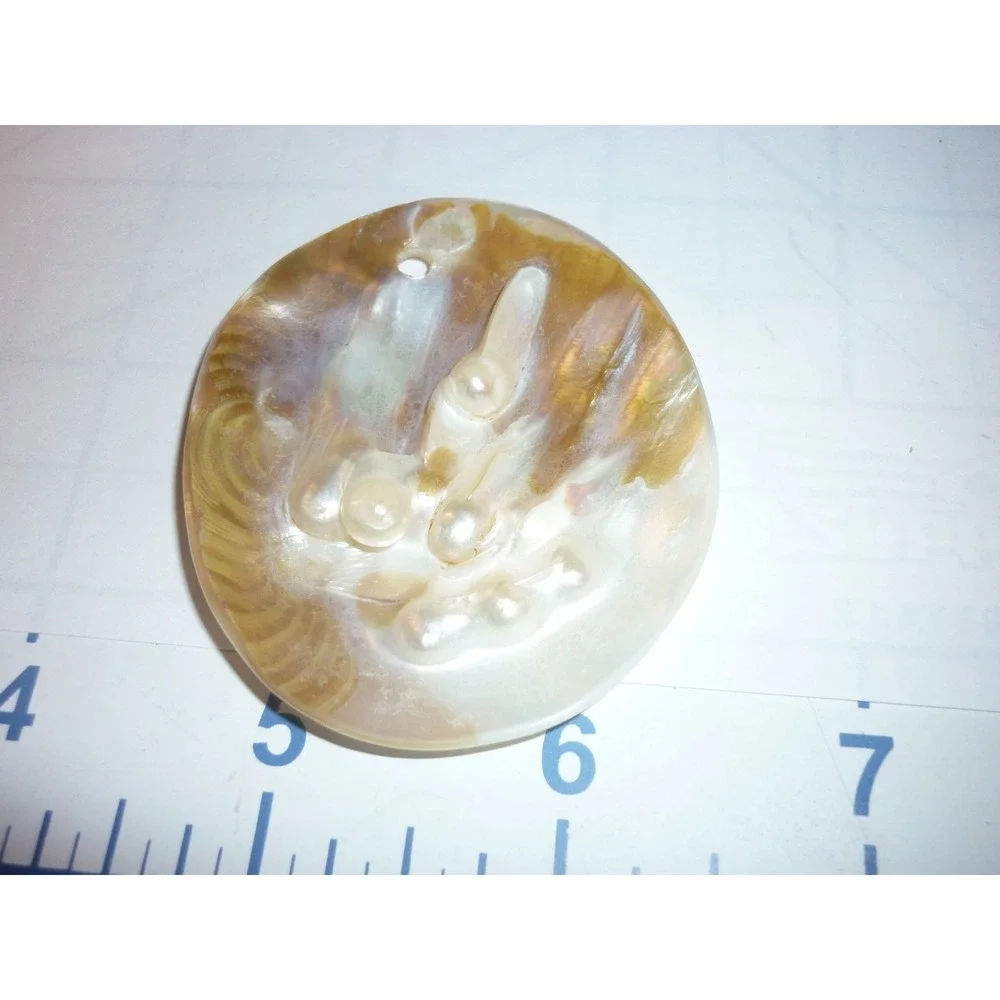 Natural Mother of Pearl Blister Pearl Shell Pendant Focal Bead 2 Inch Iridescent